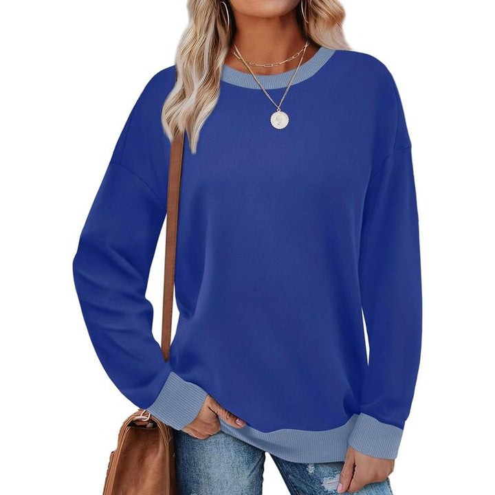 MARGARET™ - Contrast Trim Crew Neck Long Sleeve Tunic Sweatshirt
